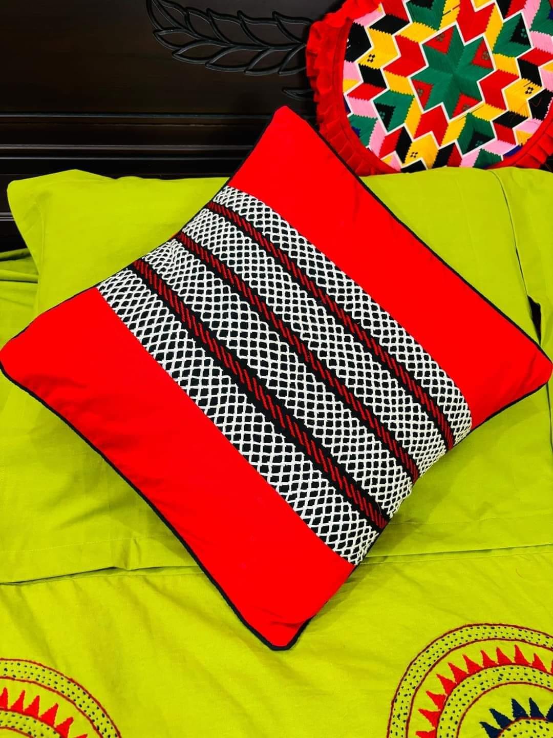 Handcrafted Red Nakshi Cushion Cover