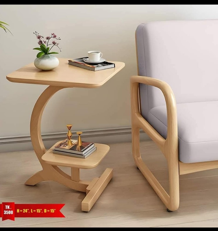 Modern Wooden C-Shaped Side Table